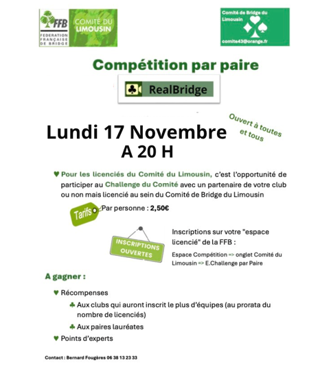 Challenge E-Bridge par paire du Comité 2025/2026