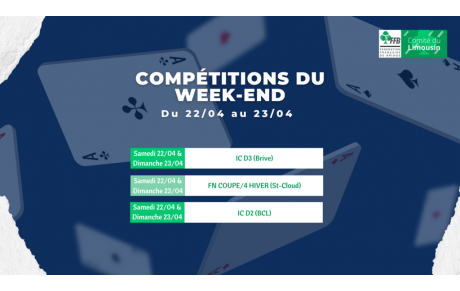 Compétitions du Week-end : du 22 au 23 Avril 2023